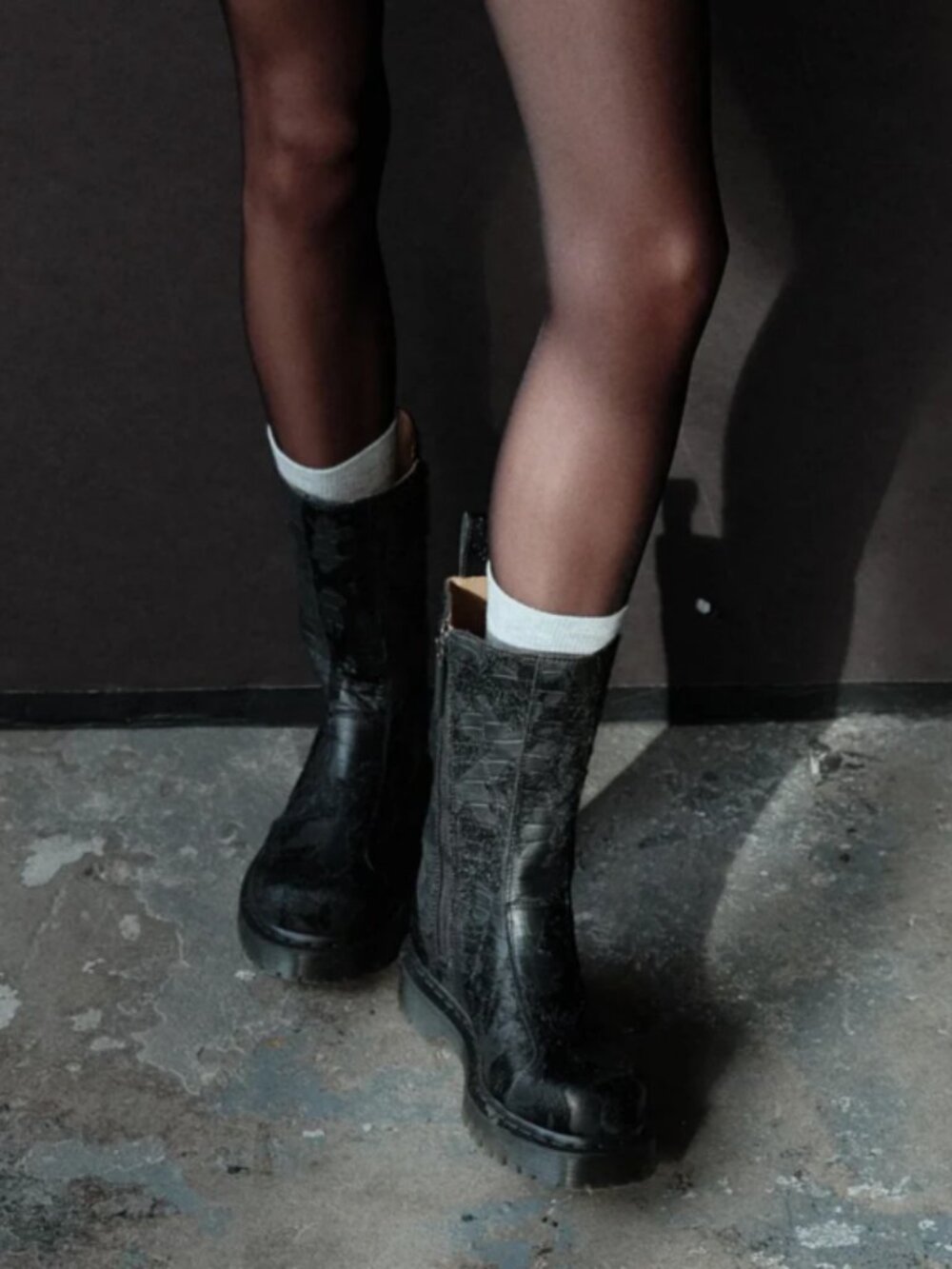 Dr. Martens REJENA Hair On Croc Emboss Leather Boots MSRP$280